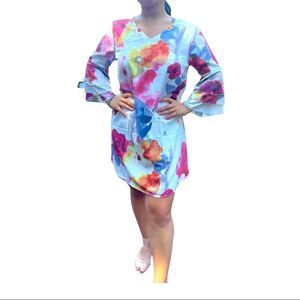 NWT Women's A Line Dress Short Mini Dress 3/4 Length Sleeve Floral Large